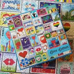 Re-Marks Love Letters 1000 pc Stamp Collage Complete Poster Love Heart Preowned